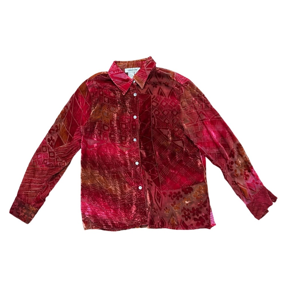 Vintage Coldwater Creek Pink Orange Burnout Velvet Boho Artsy‎ Blouse M western